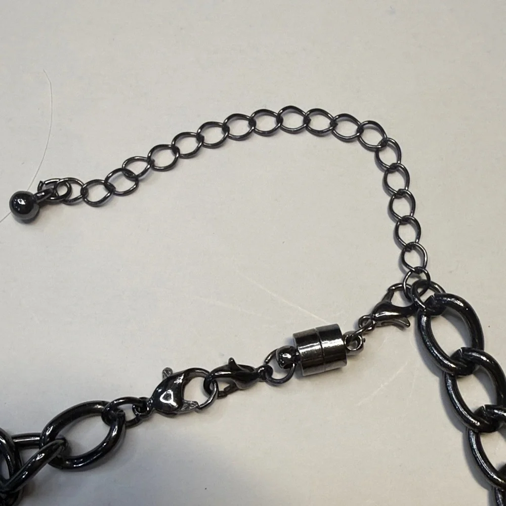 Brown & Smoke Crystal Statement Necklace | Black Chain Bib - Picture 5 of 5